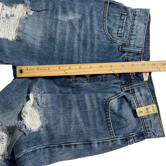 Vibrant Womens Jeans Juniors Size 5 Ripped Raw Hem Button Fly Wide Leg Denim - Picture 9 of 11